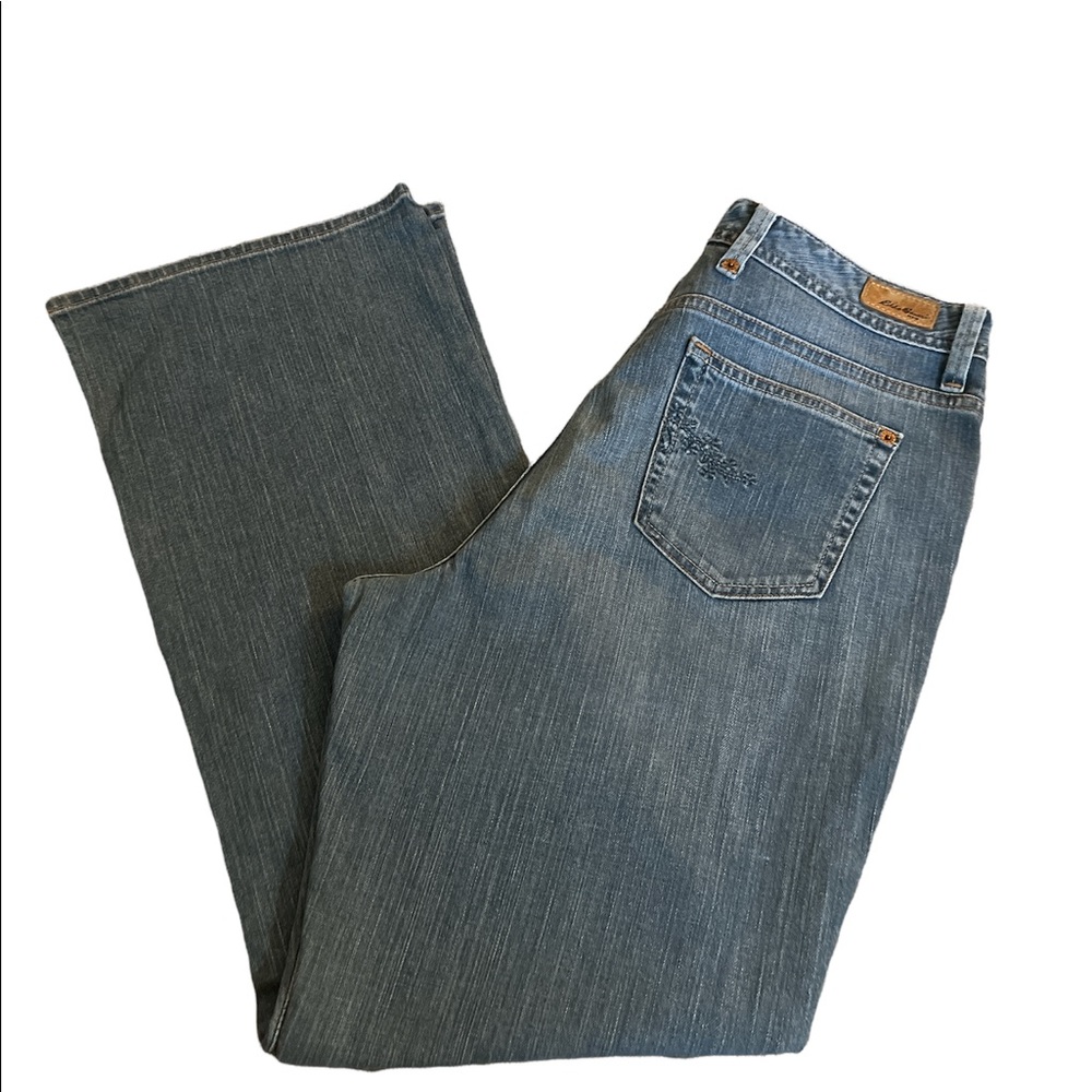 {Eddie Bauer} Light Blue Denim BootCut Jeans Sz 14r Embroidered Pockets
